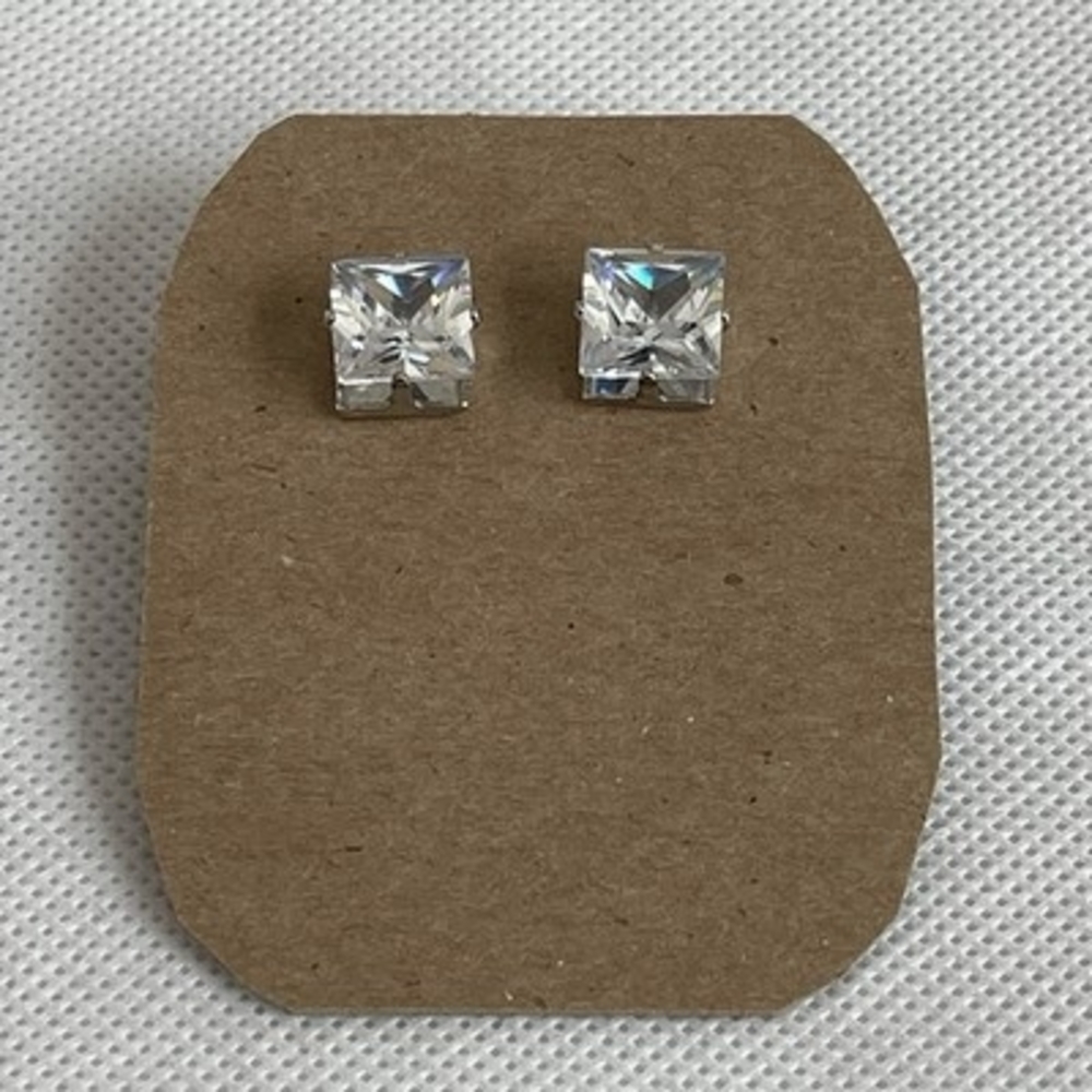 Square Cubic Crystal Stud Earrings Sparkling Clear NWOT